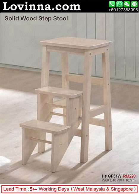 solid wood stool with stair