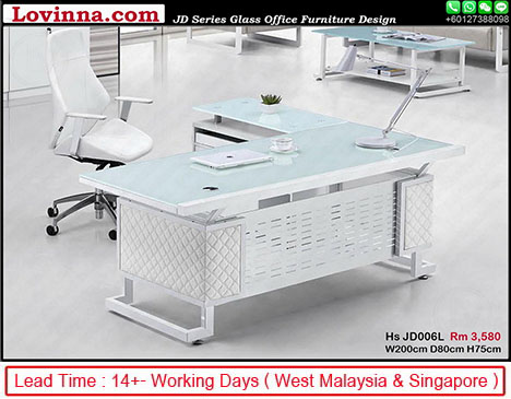 white glass L shape office table 