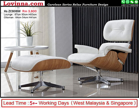 White Colour Eames Lounge Chair & Ottoman