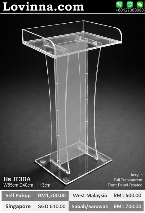 Transparent acrylic lectern rostrum in studio lighting